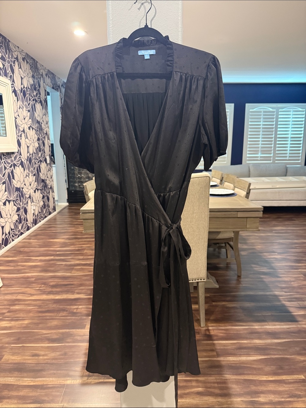 Draper James Black Wrap Midi Dress with Tie Waist